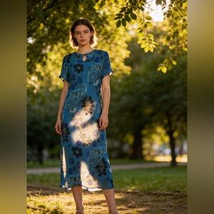 Blue Tropical Floral Dress by Gabrielle